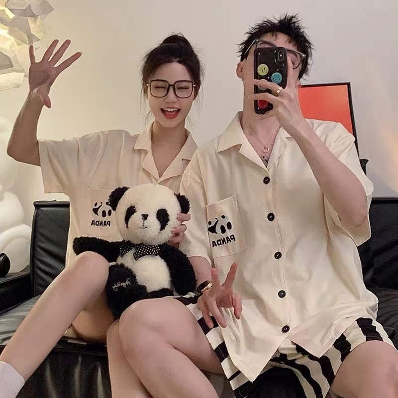 ชุดนอนเซ็ท ชุดนอนแขนสั้นขาสั้น เสื้อ ลายแพนด้า ทรงหลวม สไตล์เกาหลี พลัสไซซ์ ใส่ได้ทั้งชายและหญิง S55031