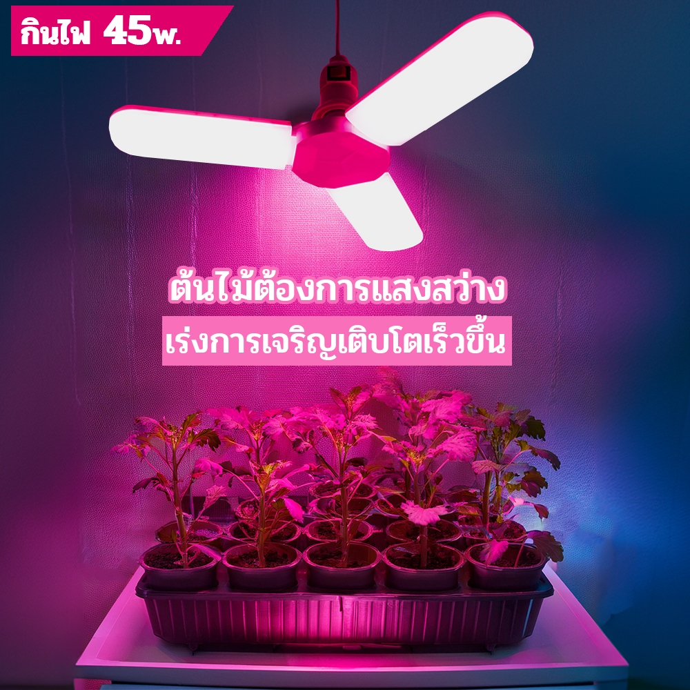 ไฟปลูกต้นไม้ หลอดไฟปลูกผัก ขั้วเกลียว E27 ประหยัดไฟ ช่วยการเจริญเติบโตของพืช ปลูกต้นไม้ภายในอาคาร