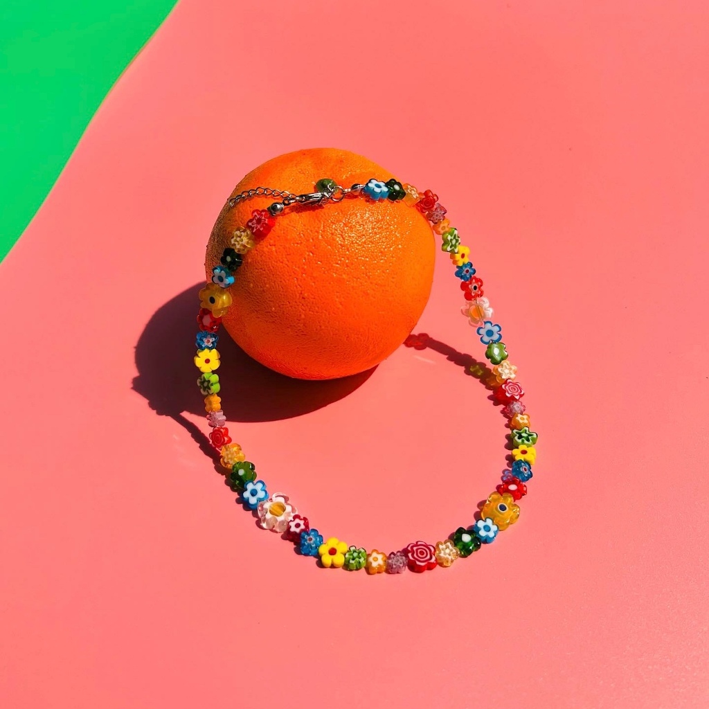 daintyme - Wildflower the Wonderer necklace สร้อยลูกปัดดอกไม้ handmade ลูกปัดแก้ว millefiori