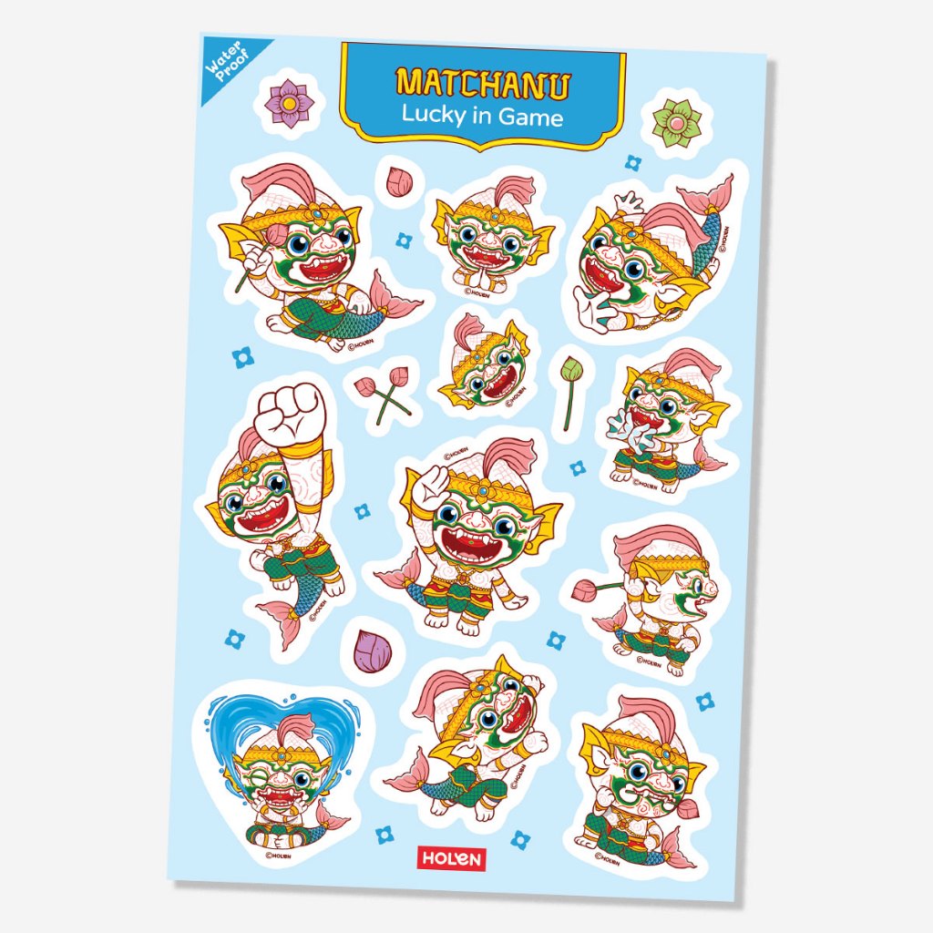 Waterproof Ramakien Sticker - Matchanu Lucky in Game - สติ๊กเกอร์รามเกียรติ์กันน้ำ มัจฉานุ ผู้โชคดี