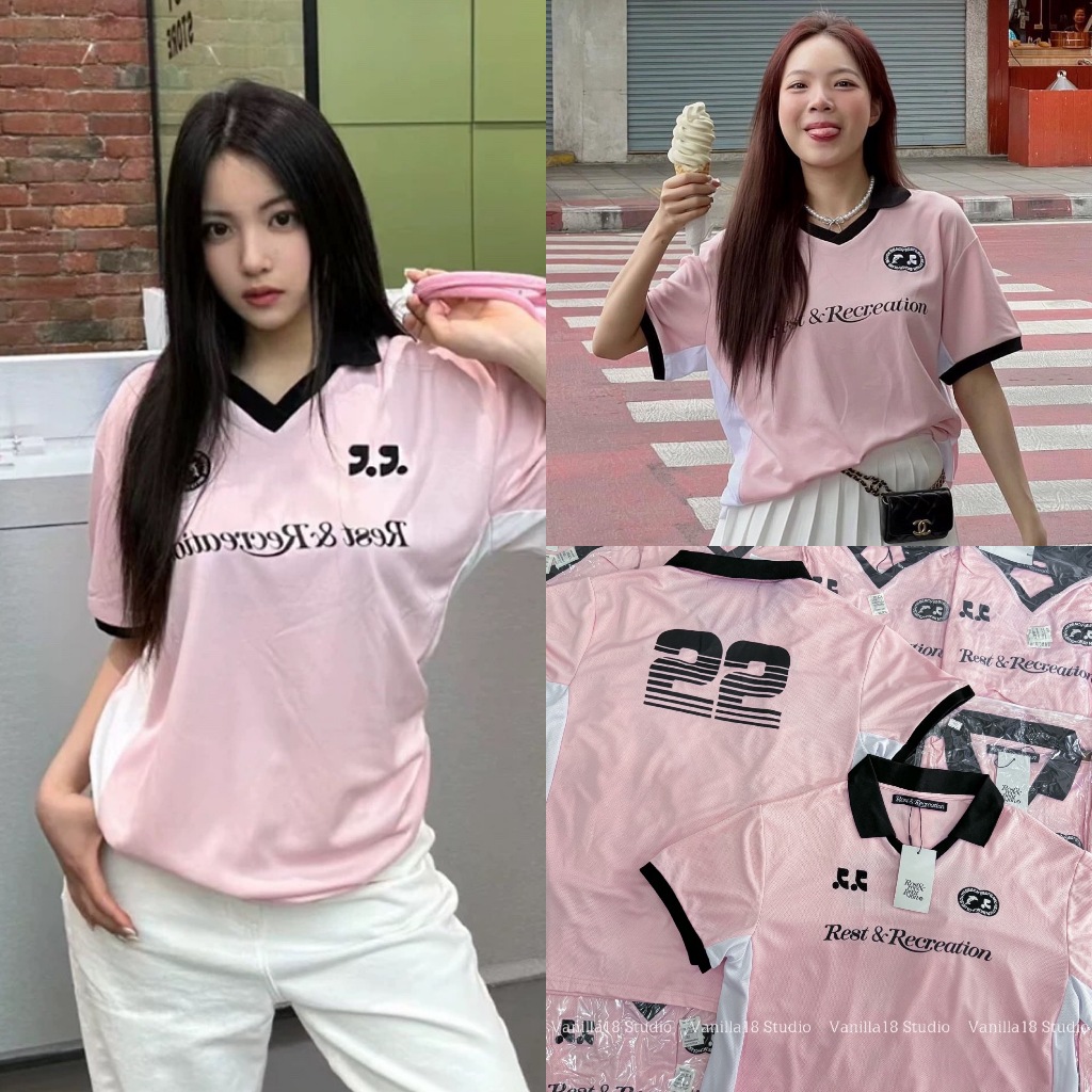 RR OVERSIZE เสื้อบอลโอเวอร์ไซส์สไตล์เกาหลี สีสวยมากค่า ผ้าดีใส่สบาย งานปักโลโก้ คอเสื้อคือทำดีมากค่า ต้องเก็บน้า