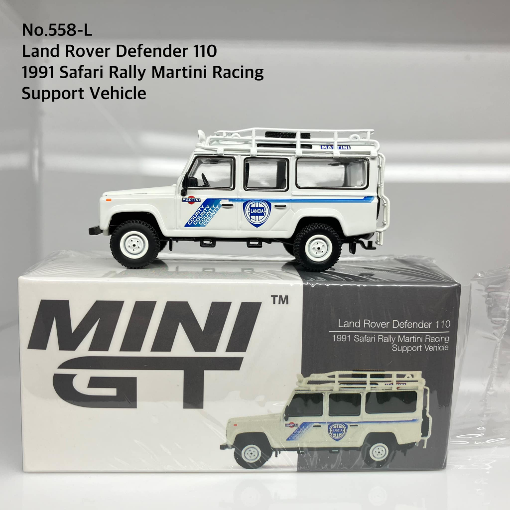 MiniGT 📌No. 558-L 📌 Land Rover Defender 110 1991 Safari Rally Martini Racing Support Vehicle