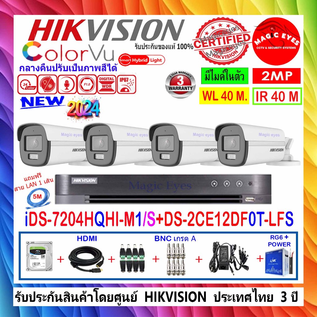 HIKVISIONกล้องวงจรปิด 2MP รุ่น DS-2CE12DF0T-LFS 2.8/3.6(4)+DVR iDS-7204HQHI-M1/S,IDS-7204HQHI-M1/XT(