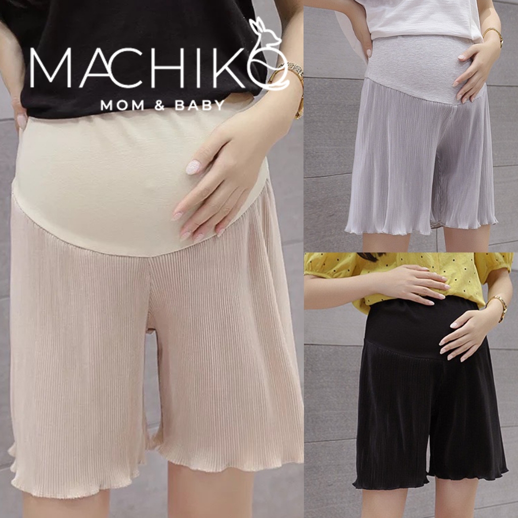 กางเกงคนท้อง ขาสั้น MACHIKO ผ้าพลีท ขาสั้น ใส่แล้วน่ารัก มีสายปรัปขนาด แม่ท้อง ตั้งครรภ์ (รุ่นS32)