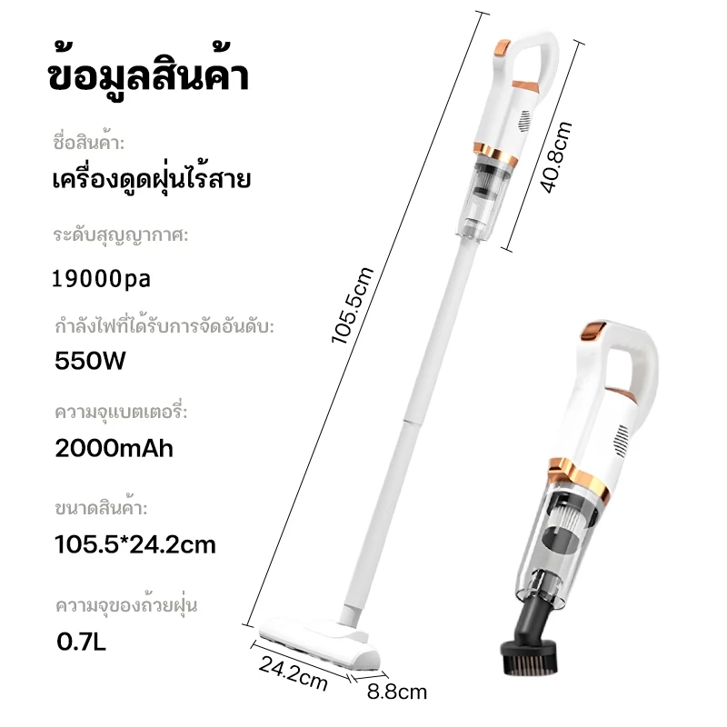 👍ดูดได้ทั้งเปียกและแห้ง👍 เครื่องดูดฝุ่นไร้สาย แรงดูดสูง 98000pa การใช้รถยนต์ พลังสูงใช้งานง่าย เครื่องดูดฝุ thumbnail 10