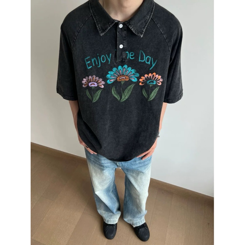 เสื้อโปโลผู้ชาย enjoy the day คอปก