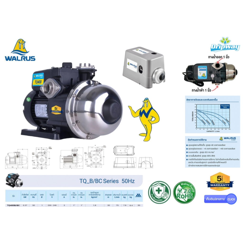 Electronic Control Pump TQ400B ปั้มน้ำ Automatic Booster Pump แรงดันคงที่ 370W
