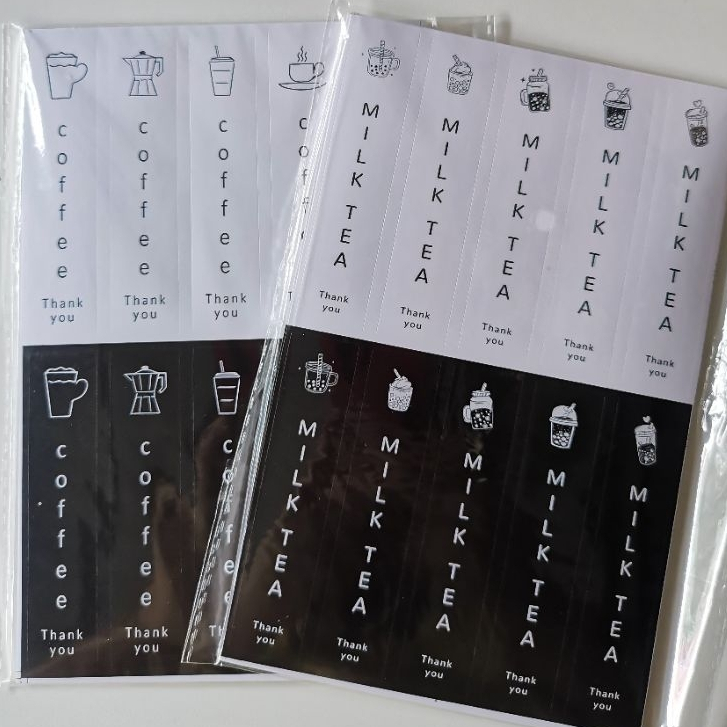 ( LP ) Coffee & Milk Tea สติกเกอร์สำหรับตกแต่ง ถ้วยชานมกาแฟ ขนาด 2x9 ซ.ม ( 100 ดวง/แพค )  *** แช่น้ำไม่ได้ค่ะ ***