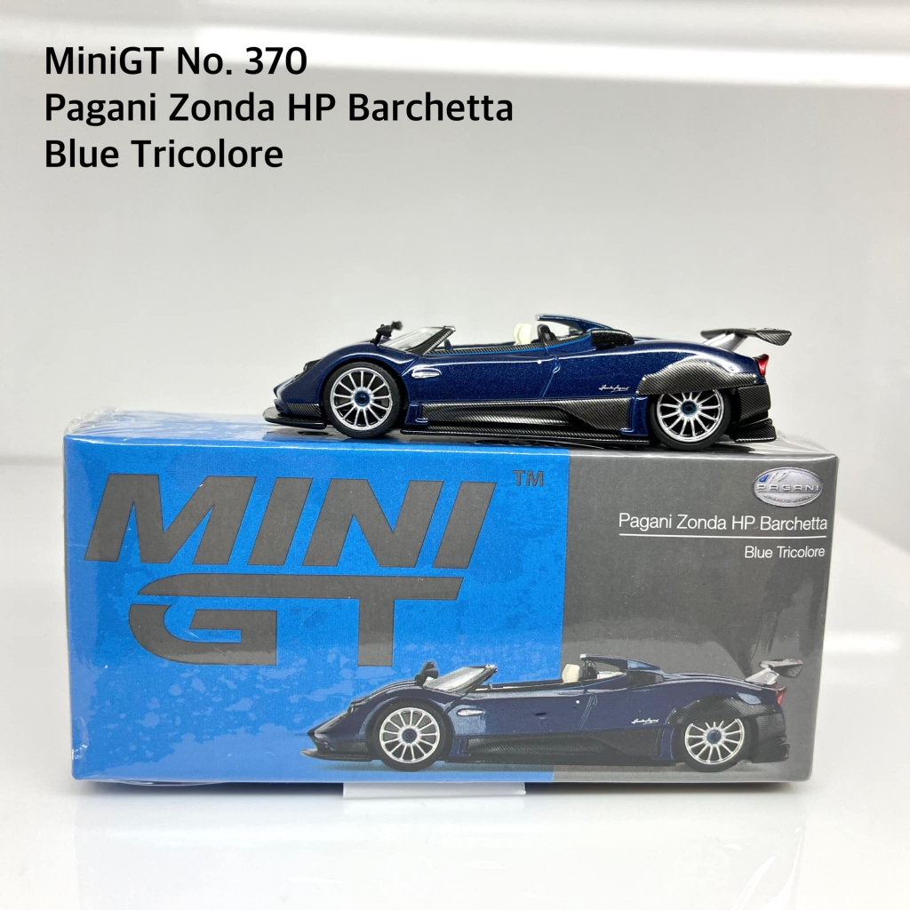 MiniGT No. 370-L Pagani Zonda HP Barchetta Blue Tricolore