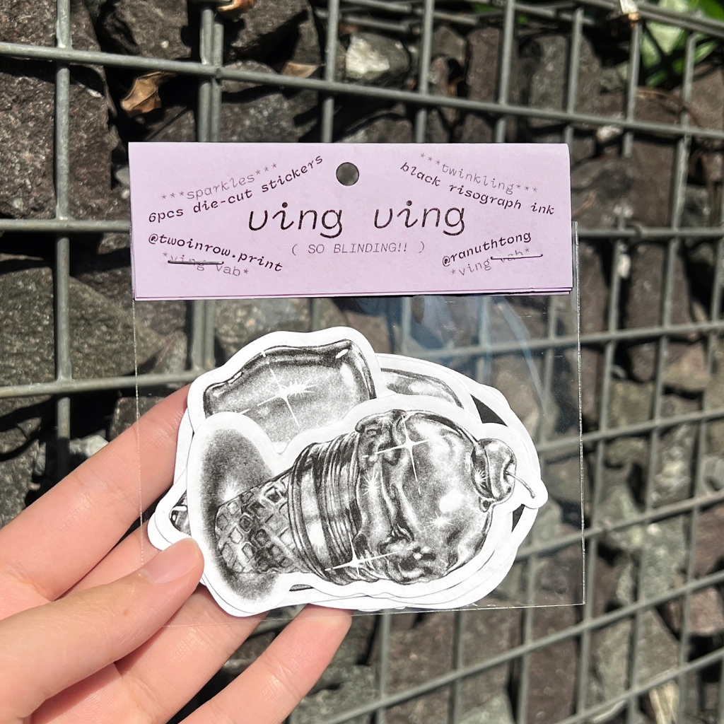สติ๊กเกอร์ชุด Ving Ving sticker set ไม่กันน้ำ มี 6 ตัว Two in row X Ranuthtong สีสดใส