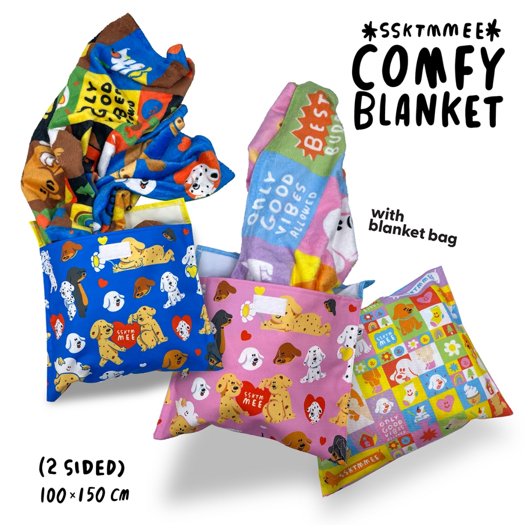 ssktmmee - Blanket ผ้าห่มพิมพ์ลาย 2 ด้าน พร้อมกระเป๋าเก็บผ้าห่ม