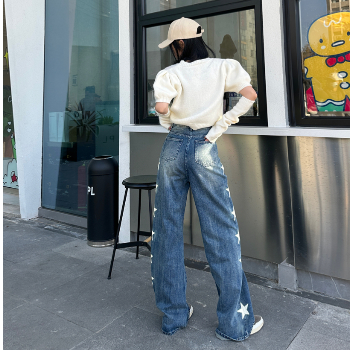 GHAOHESกางเกงยีนส์ขาดS-5XLเอวสูง ประเภทรุ่นหลวม กระชับหน้าท้องและดูเรียวขึ้น กางเกงยีนส์y2k - รูปที่ 7