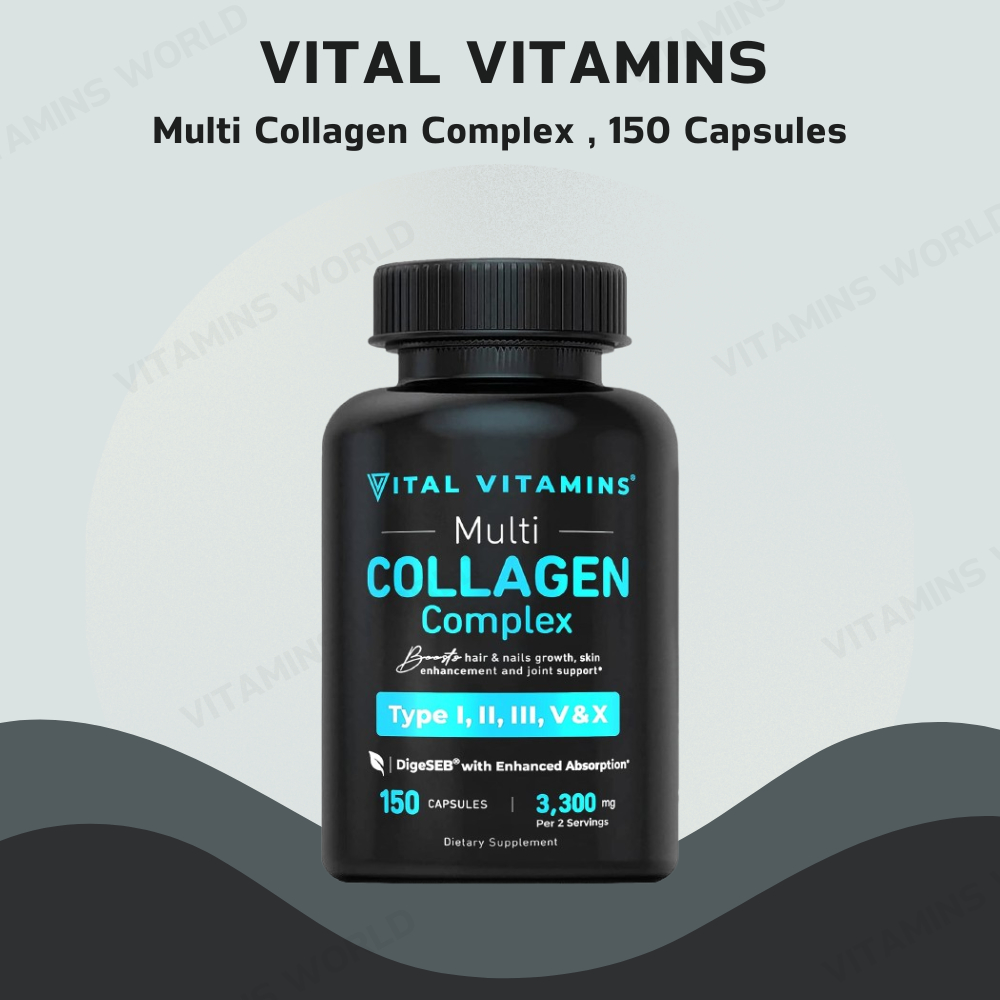 Vital Vitamins Multi Collagen Complex - Type I, II, III, V, X, Grass Fed, 150 Capsules (V.880)