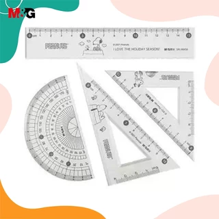 M&G SRL960Q8 ชุดเรขาคณิต Snoopy 4 ชิ้น ชุดไม้บรรทัดนิ่ม อเนกประสงค์ ยาว 15ซม. สําหรับวาดภาพ