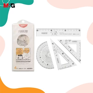 M&G SRL960Q8 ชุดเรขาคณิต Snoopy 4 ชิ้น ชุดไม้บรรทัดนิ่ม อเนกประสงค์ ยาว 15ซม. สําหรับวาดภาพ