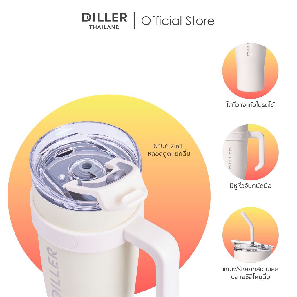 [ส่งจากไทย] Diller Thermo Tumbler 1200ml MLH9122 แก้วเก็บความเย็น/ร้อน สแตนเลส 2 ชั้นพร้อมฉนวนสูญญากาศเก็บเย็น 24 ชม ราคา ถูกที่สุด ดีลบีเคเค แกลเลอรีภาพที่ 3
