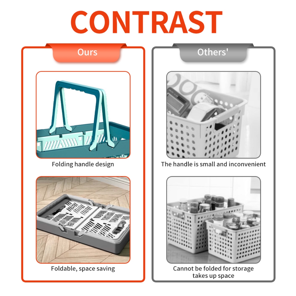 🔥 พกพาสะดวก 🔥 กล่องเก็บของขนาดใหญ่ ตะกร้าเก็บของสีพาสเทล  พร้อมที่จับสำหรับห้องครัว ห้องนั่งเล่นและโต๊ะ - รูปที่ 3