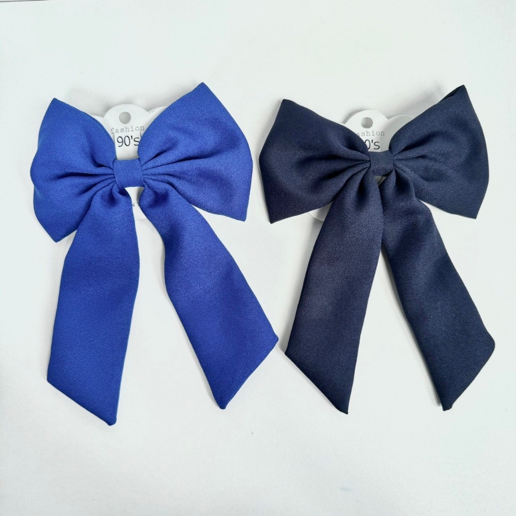 โบว์นักเรียนหางยาว แบบกิ๊ฟสปริง ( สีขาว สีน้ำเงิน สีกรม )