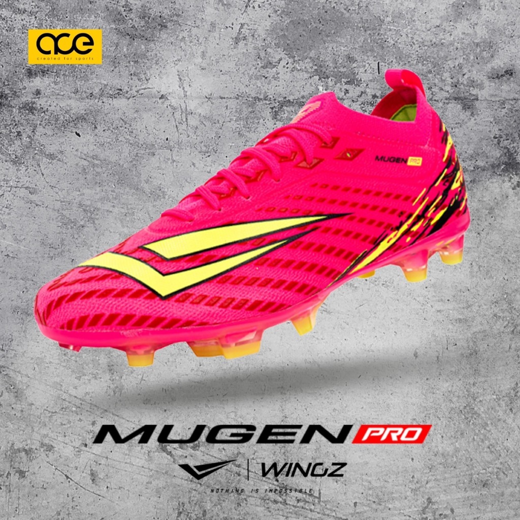 ใหม่! รองเท้าสตั๊ดหุ้มข้อ รองเท้าฟุตบอล Wingz MugenPro สีชมพู พร้อมกระเป๋าหูรูด sport bag