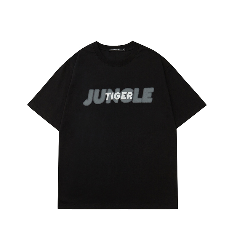 JUNGLETIGER ใหม่ยุโรปและอเมริกาฮิปฮอปตัวอักษรแขนสั้นเสื้อยืดผู้ชายแฟชั่นแบรนด์สูงถนนขี้เกียจ 210g น้ำหนักผ้าฝ้ายแท้