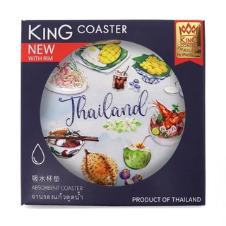 จานรองแก้วดูดน้ำ ทรงกลมมีขอบ R10066 THAI CUISINES ที่รองแก้วซับน้ำ King Coaster ธนบดีเซรามิค ceramic coaster ของฝาก
