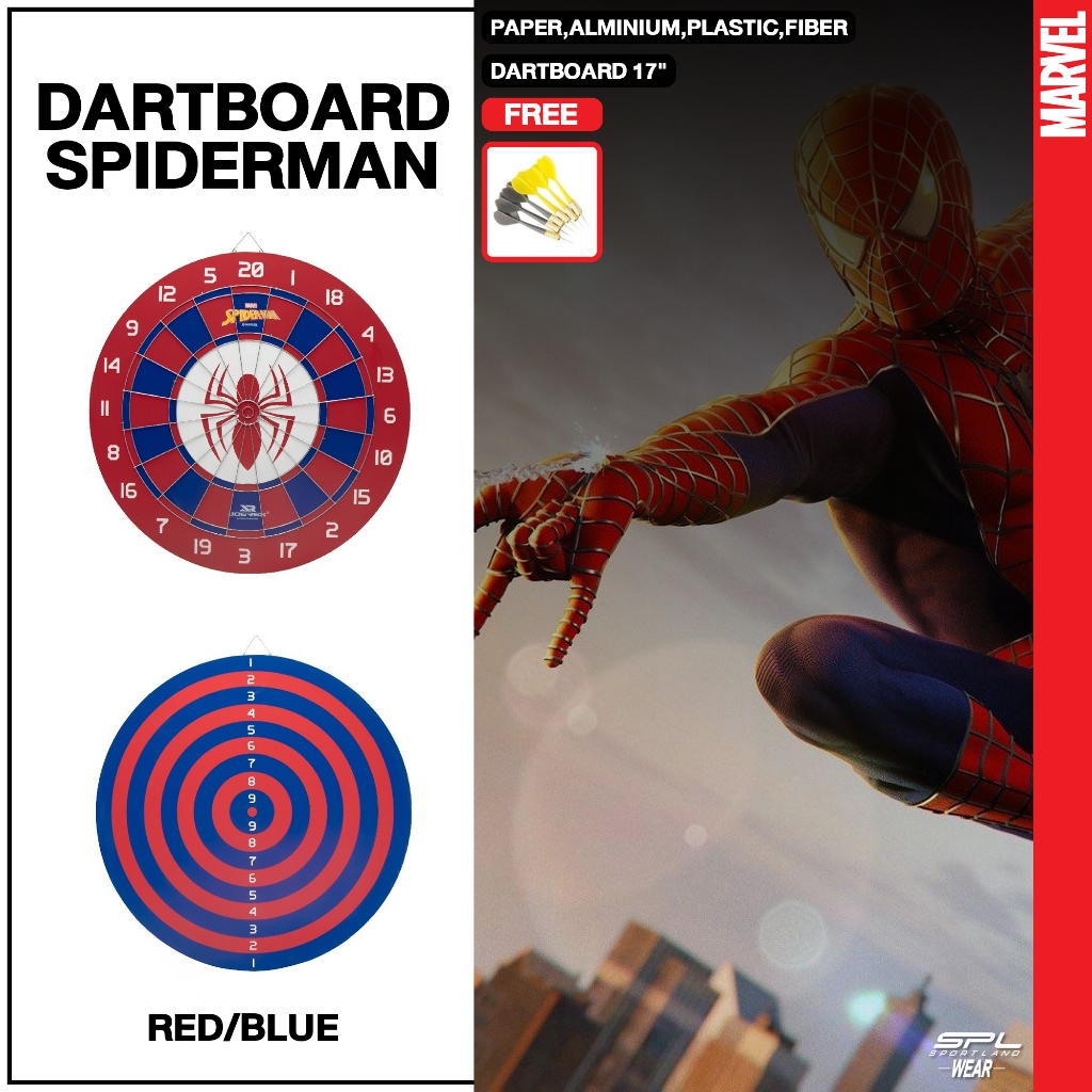 MARVEL กระดานปาเป้า แบบหนา พร้อมลูกดอก ที่แขวนตะปู DARTBOARD SPIDERMAN 17" (520)