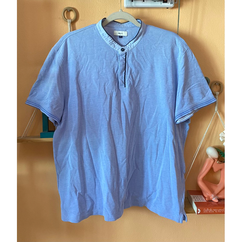 💙เสื้อผ้ามือสองสภาพดี💙 ส่งต่อ เสื้อยืดโปโล คอจีน แขนสั้น แบรนด์ G2000 ของแท้💯 สีฟ้าอ่อน ขนาดใหญ่ อกก