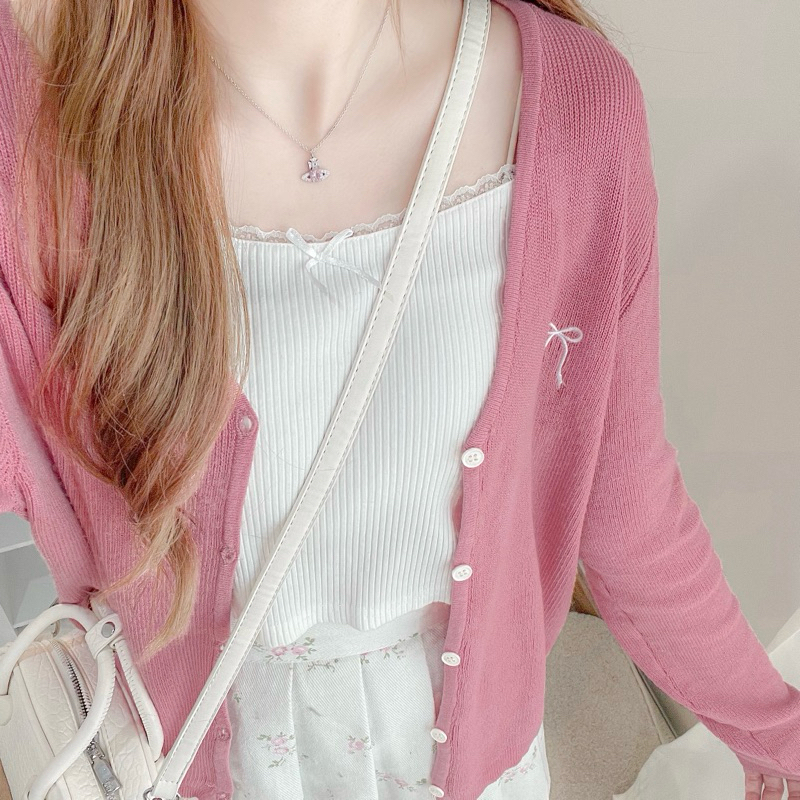 RIKA🎀คาร์ดิแกนปักโบว์หน้าผ้านุ่ม