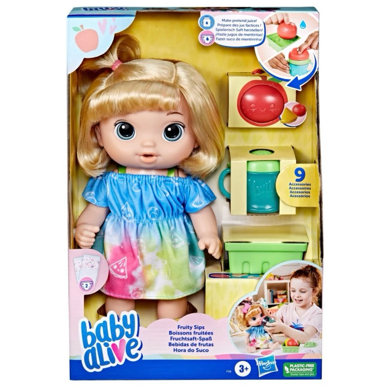 พร้อมส่ง ตุ๊กตา Baby Alive ของแท้ รุ่น Fruity sip คั้นผลไม้ป้อนน้ำ เปลี่ยนเพิสได้จริง อุปกรณ์ครบในเซ็ท