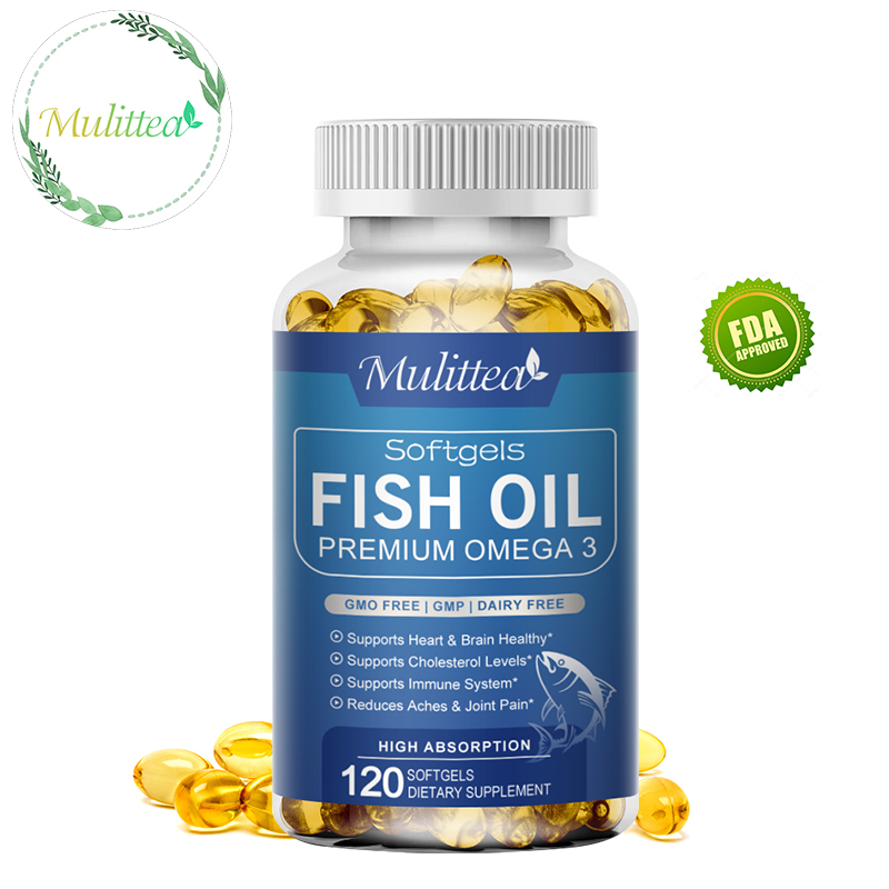 Mulittea Fish Oil Capsules (EPA+DHA) အကျိုး ၃ မျိုး—နှလုံး/ဦးနှောက်ကို ကူညီ၊ ကိုလက်စထရော လျှော့ 120 ဆေးတောင့်