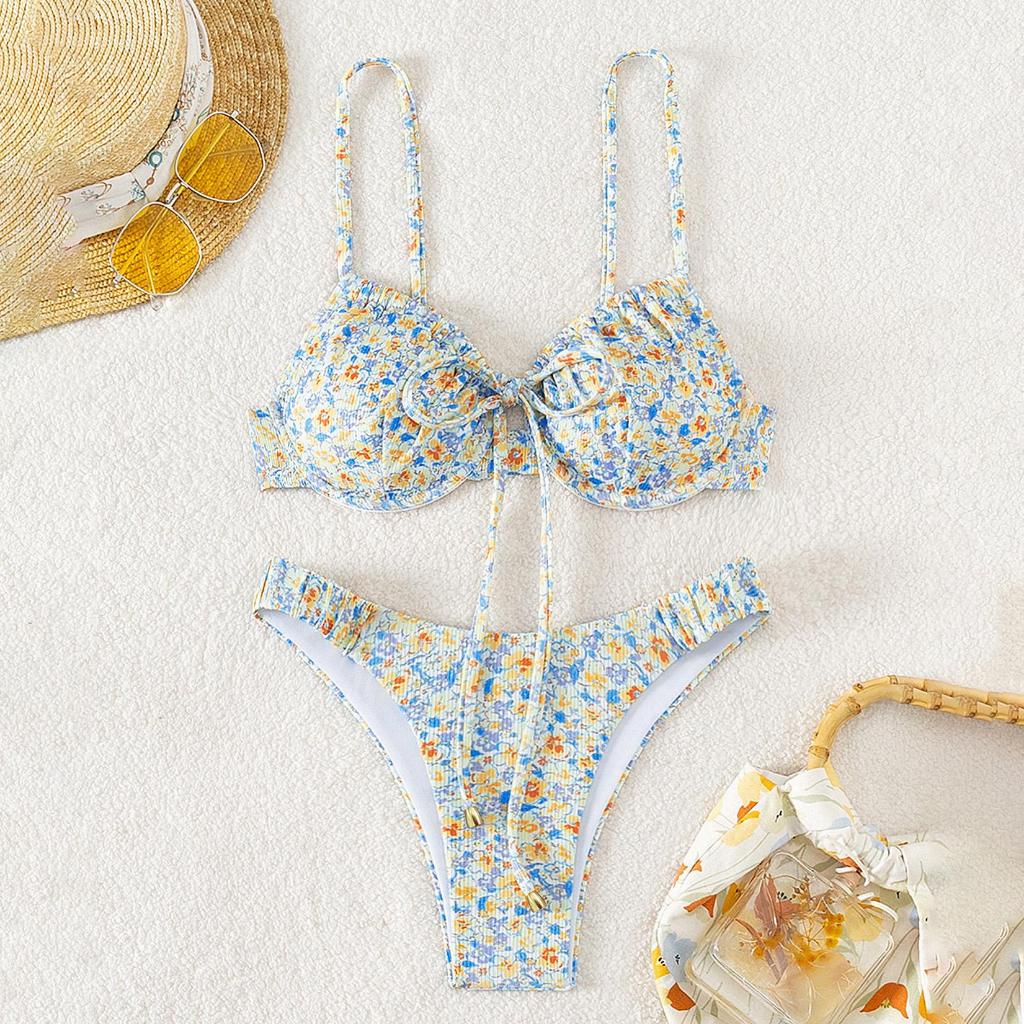 👙beachgirl👙ชุดว่ายน้ําบิกินี่ แฟชั่น ชุดไปทะเล ลายดอกไม้ ส่งไวจากไทย #0395