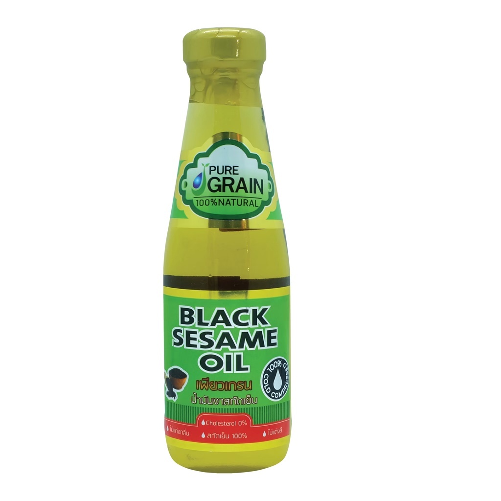 น้ำมันงาสกัดเย็น 100% เพียวเกรน 1 ขวด 200 ml น้ำมันงาแท้ Pure Grain Cold Pressed Black Sesame Oil