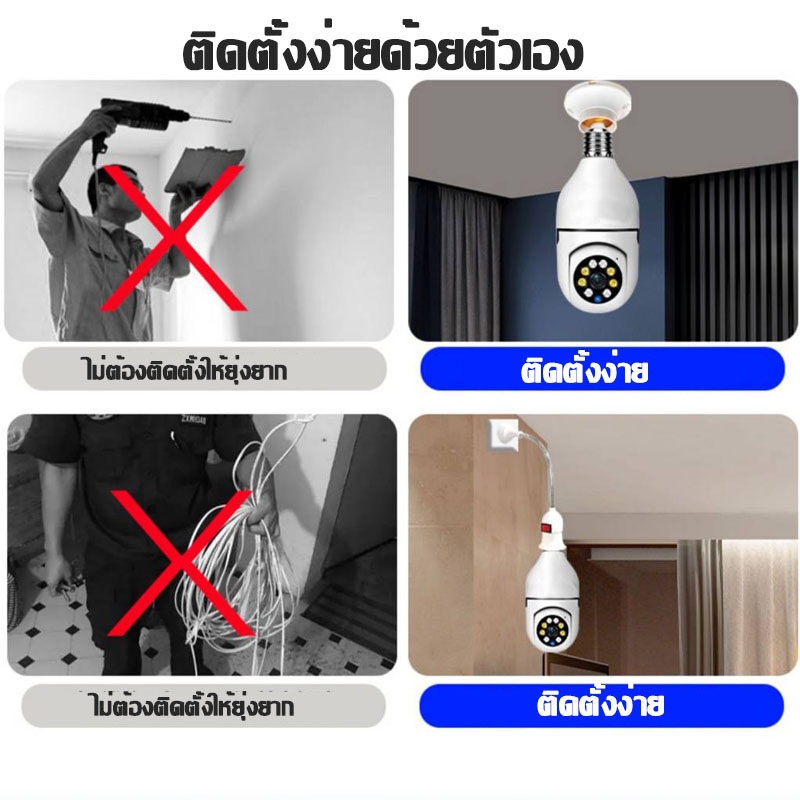 HOME-MALL กล้องวงจรปิดหลอดไฟ ​IP camera WIFI outdoor 1080P มองเห็นได้ตอนกลางคืน ตรวจจับการเคลื่อนไหว