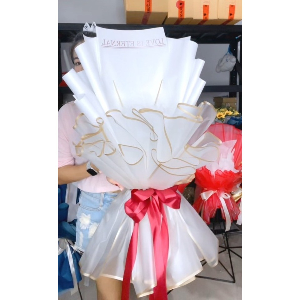 AA-ช่อเปล่าขนากใหญ่ กระดาษสี LOVEขาว+สีพื้น+แผ่นใสขอบทอง