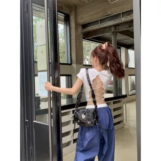 พร้อมส่งในไทย**กางเกงขายาวเอวยางยืด กระเป๋าข้าง ผ้าร่มสีเข้มสำหรับผู้หญิง K61