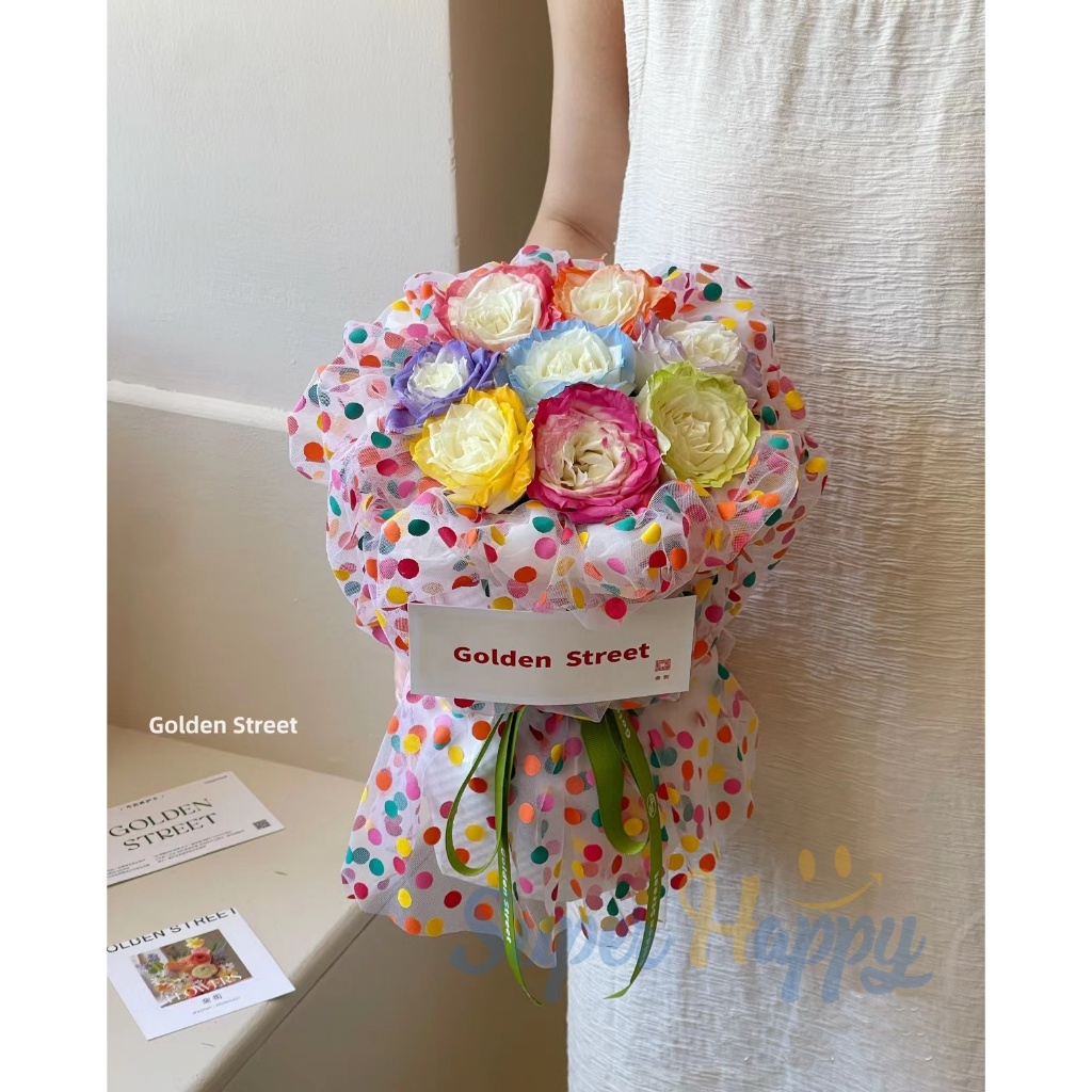 ตาข่ายห่อช่อดอกไม้ ลายปักและลายสกรีน รามี่ตาข่ายสำหรับจัดช่อดอกไม้ - รูปที่ 6