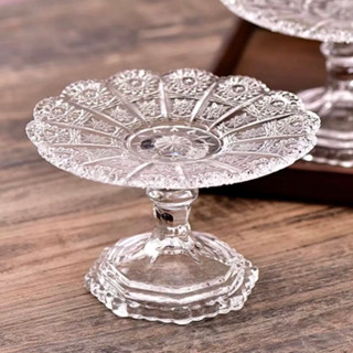 พานแก้วแกะสลัก แก้วใส หนาใส่ของไหว้ ดอกไม้ ขนม มีกล่องใส่กล่…