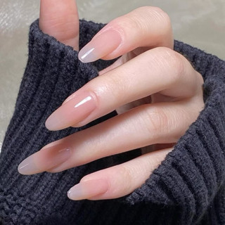 HANDMADE A532เล็บปลอม รูปหยดน้ํา ยาว สีนู้ด เรียบง่าย ใช้ซ้ํ…