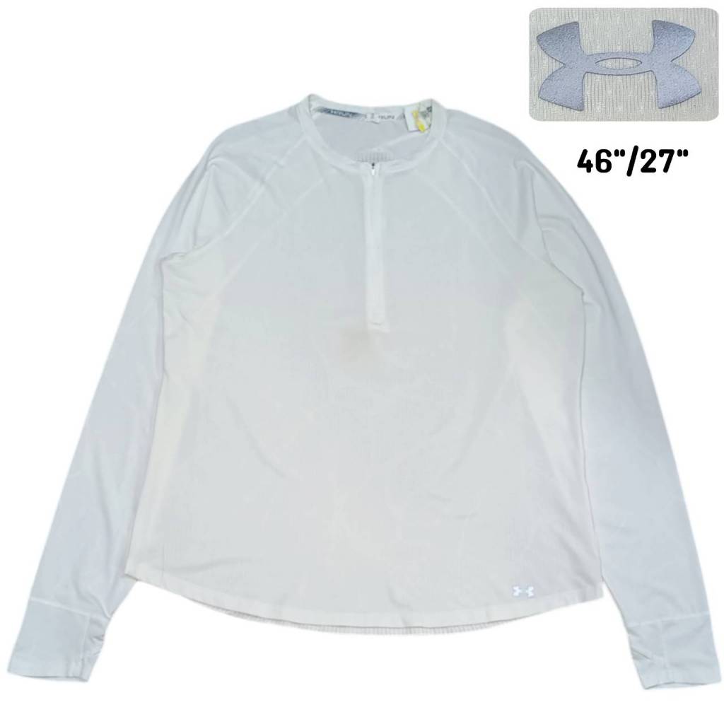 UNDER ARMOUR Long Sleeve Shirt  เสื้อแขนยาว  ผ้ากีฬา  ซิปครึ่ง อันเดอร์ อาร์เมอร์ สีขาว มือสอง สภาพด