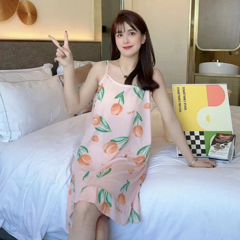 ชุดนอนผู้หญิง น่ารัก กระโปรง ชุดนอนสายเดี่ยวกระโปรง ผ้านิ่ม ใส่สบาย ลายพิมพ์บางเฉียบ ใส่ได้ทั้งคนผอมและคนอ้วน Q341