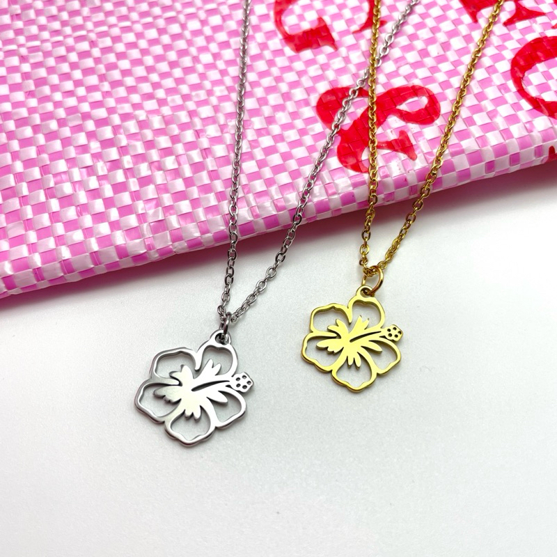 Piing me Stainless steel Hibiscus Pendant Necklace | ✨🌺สร้อยคอสแตนเลสพร้อมจี้ดอกชบา
