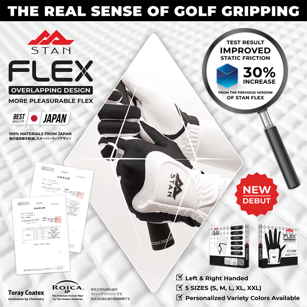 New! ถุงมือกอล์ฟ STAN รุ่น FLEX DIAMOND ผลิตด้วยวัสดุจากประเทศญี่ปุ่น 100%