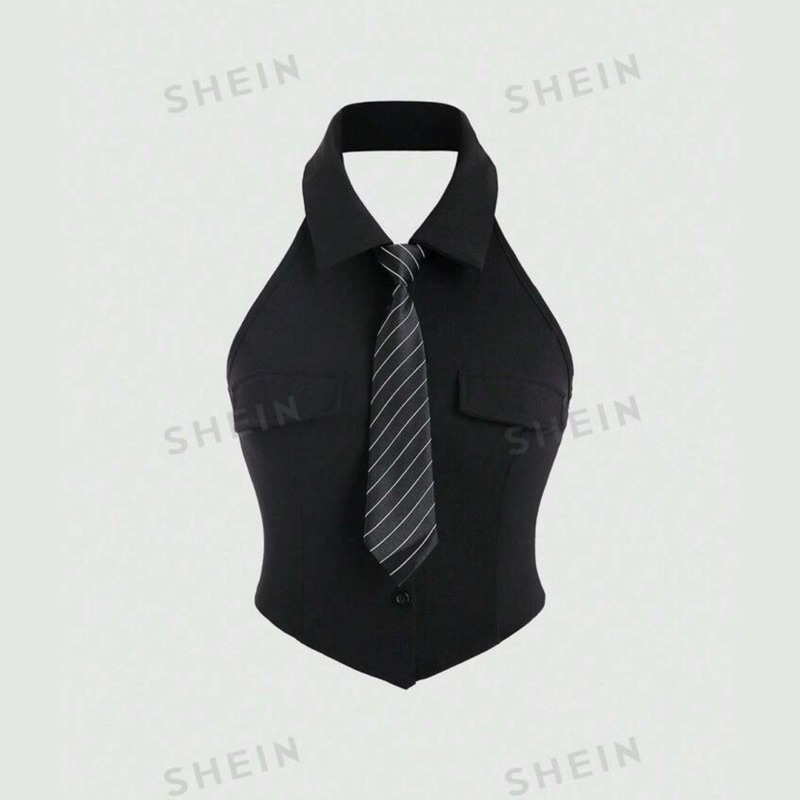 PRE-ORDER 7 วัน ชีอิน MOD เสื้อกล้าม คล้องคอ คอปก มีเนคไท งานป้ายชีอิน