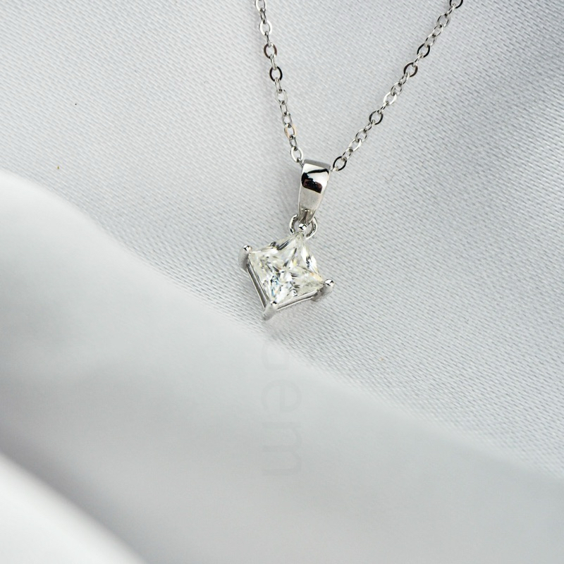 สร้อยคอฝังเพชร moissanite แท้ 1 กะรัต เงินแท้ 92.5% ชุบทองคำขาว
