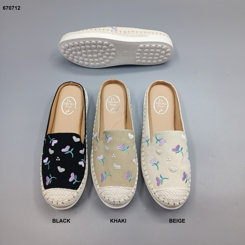 พร้อมส่งจากกทม 670712 รองเท้าเปิดส้น งานปัก พรีเมี่ยม ผ้าแคนวาส ใส่สบาย