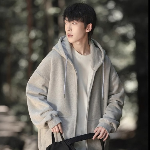 COD พร้อมซิป เชือกรูด unisexเสื้อแจ็คเก็ตกันหนาว ใส่สบายๆ กระเป๋าขนาดใหญ่สองใบ เสื้อ ฮู้ดแขนยาว