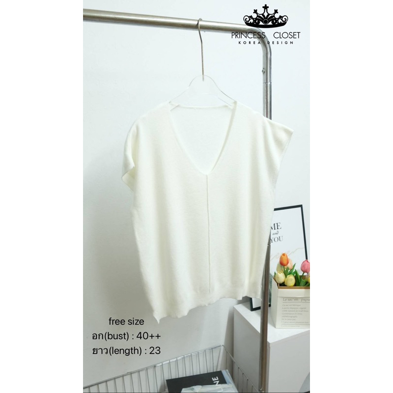 bybeyond เสื้อแฟชั่น ไหมพรม แขนสั้น คอวี ลายพื้น สไตล์เกาหลี พร้อมส่ง