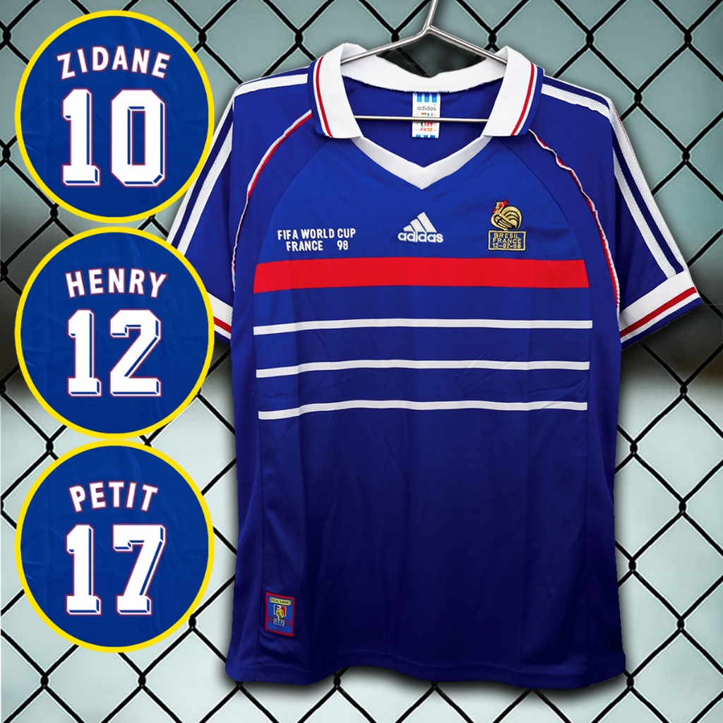 เสื้อฟุตบอลย้อนยุค ทีมชาติ ผรั่งเศส รุ่นแชมป์โลกปี1998 RT0014 เกรดแฟนบอล รับทำชื่อ-เบอร์ ไซส์เอเชีย S-2XL