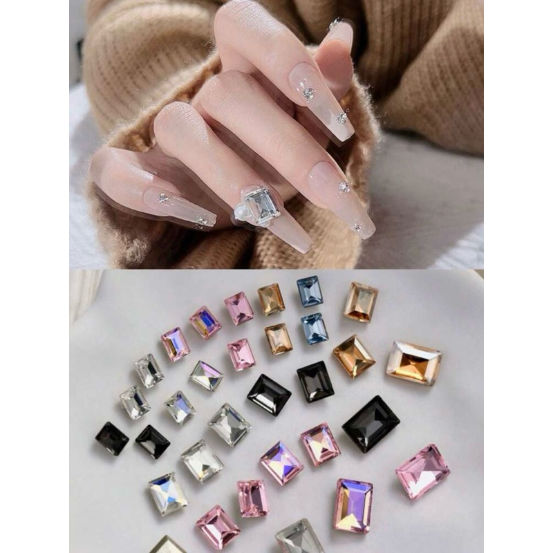 AC.656 ร้านไทย ขายปลีก 1 ชิ้น พร้อมส่ง เพชรสำหรับติดเล็บ รูปทรงสี่เหลี่ยมผืนผ้า มีให้เลือก 2 สี ขาว-ชมพู