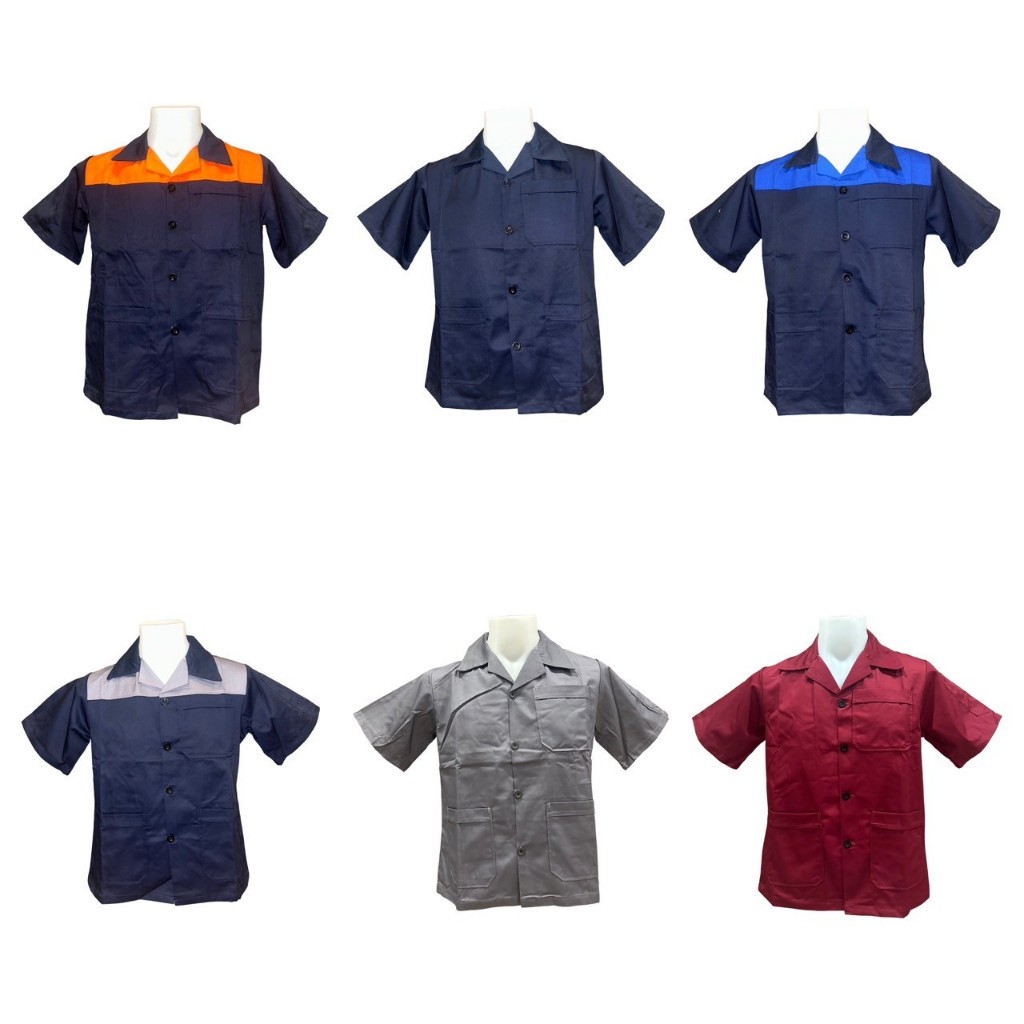 เสื้อช็อป ยูนิฟอร์ม เสื้อแขนสั้น พร้อมส่ง5สี ไม่มีแถบสะท้อนแสง งานกระดุม ไซส์ S-6XL